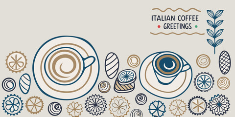 Italian coffee greetings with decorative circular patterns and cup designs © Ripan