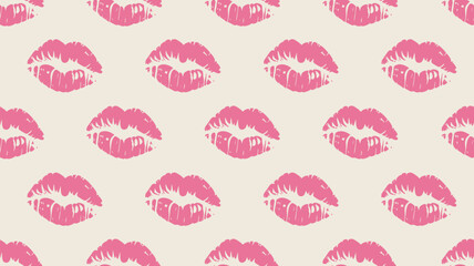 A vibrant pattern of pink lips scattered across a light background
