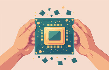 computer chip programma con mani monitor che rotto o da sistemare o rubare in fiamme , vettoriale  © maximilian
