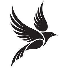 Elegant minimalist black phoenix or bird in flight vector silhouette