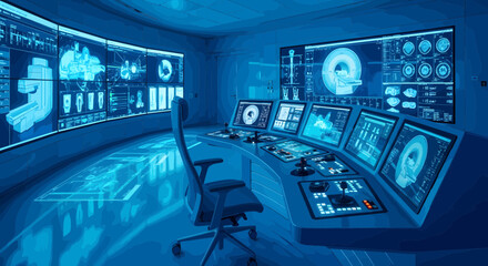 Fototapeta premium Futuristic Control Room with Advanced Technology Displays.