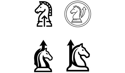 Obraz premium Chess Knight with Upward Arrow Strategic Business Growth Icon Vector Isolated on White Background