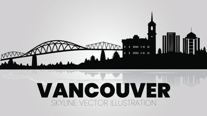 Vancouver skyline vector art for British Columbia tourism and decor.