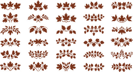 Autumn leaves and acorns decorative border elements © Mofajjol