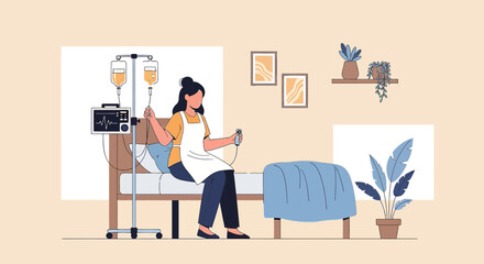 Fototapeta premium Nurse Administering IV Drip Treatment to Patient in Hospital Room