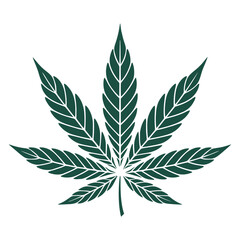Minimalist cannabis leaf vector icon - green and white botanical design