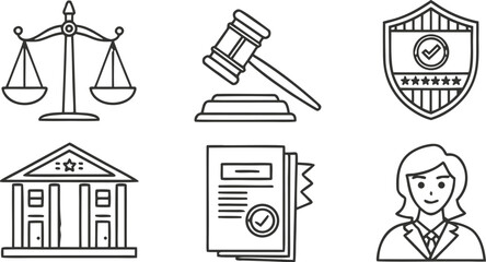 Fototapeta premium Legal Ethics and Professional Conduct Icons Vector. Management icon collection. Vector illustrator. Business and management line icons set.