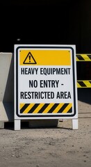 Fototapeta premium Warning Sign Displaying Heavy Equipment Restrictions and Restricted Area Boundaries Clearly
