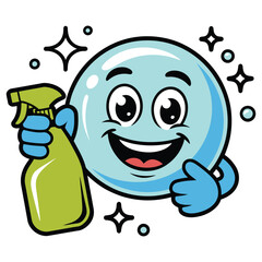 Happy cleaning character with spray bottle - cute cartoon illustration