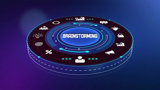 Creative brainstorming and team ideation session for business innovation, futuristic digital hud for collaborative problem solving visuals