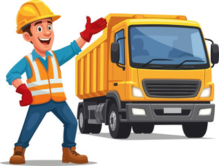 Fototapeta premium Construction engineer directing a yellow dump truck
