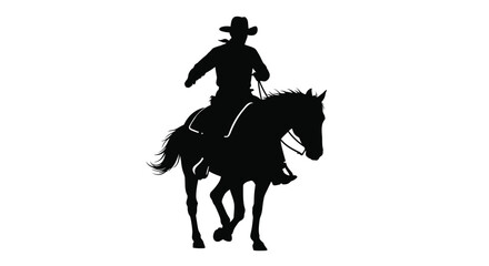 A cowboy riding a horse depicted in striking black form silhouette © Rita