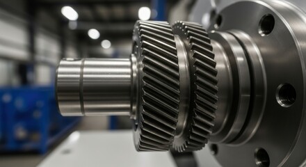 Fototapeta premium Close-up view of a mechanical gear shaft assembly in an industrial setting