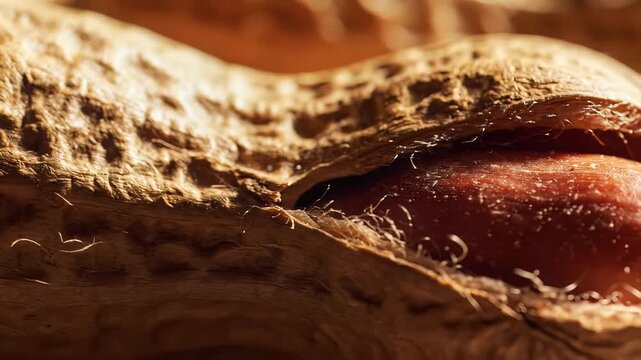 Close up of a peanut showing texture and detail for commercial use