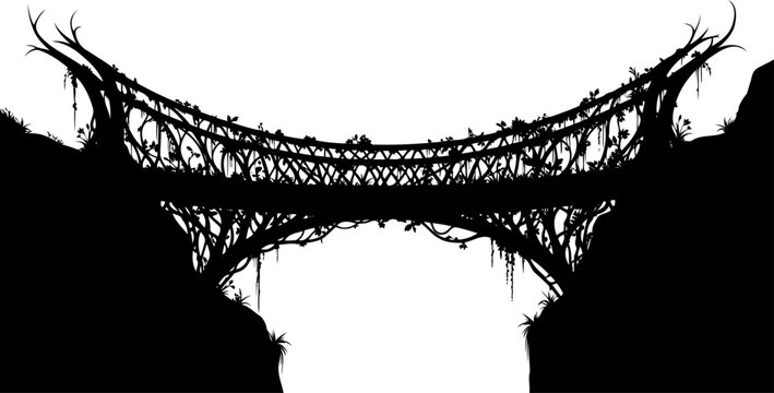 Fantasy root bridge spanning a deep chasm