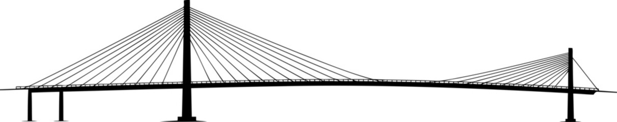 Fototapeta premium Long multi span cable stayed bridge silhouette profile