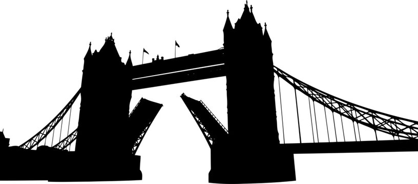 London tower bridge silhouette with the bascules raised for river traffic