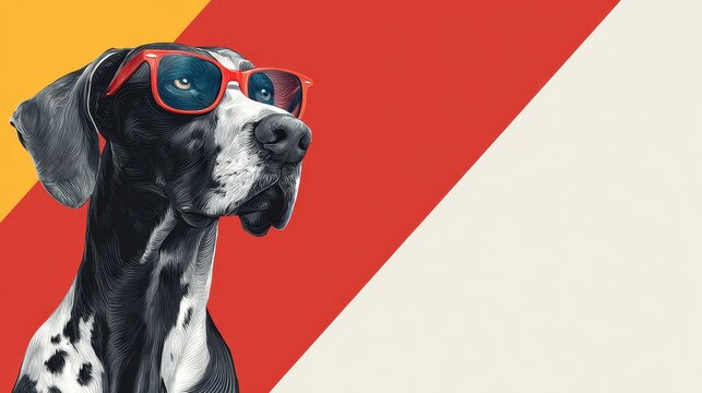 Funny Geometric Portrait of a Dog in Retro Oversized Sunglasses