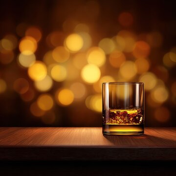 Elegant Whiskey Glass on Polished Surface with Warm Background