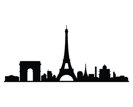 Silhouette of paris skyline featuring the iconic eiffel tower and arc de triumph