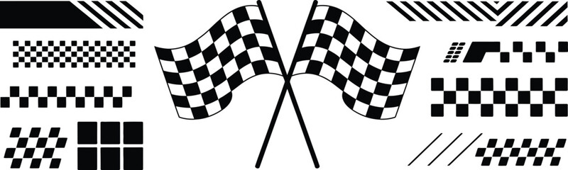 Naklejka premium checkered racing flags and speed decal vector elements for motorsport design