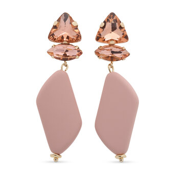 Elegant peach toned drop earrings with faceted gemstone details and smooth elongated bases high quality professional