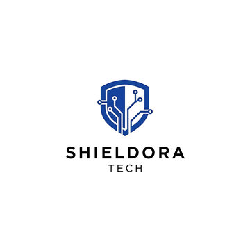 A modern Shieldora Tech logo combines a shield with intricate circuitry.