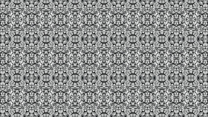 Intricate black and white floral pattern with symmetrical designs
