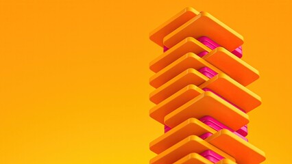 Colorful Tiles Suggest Dynamic Movement. Angularly Rotated Colorful Tiles Create Sense Of Suspended Tension. Brightly Hued Tiles In Motion Evoke Playful Dynamism And Tension On Vibrant Background