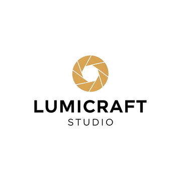 A sleek Lumicraft Studio logo featuring a golden camera aperture icon.