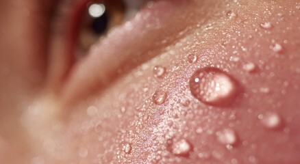 Fototapeta premium Close-up Macro Shot of Water Droplets on Human Skin.