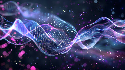 Smooth flowing data waves with digital motion lines.