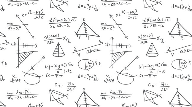 Hand drawn mathematical equations and geometric diagrams on a white background mathematics formula science