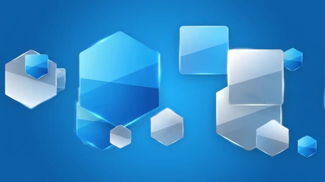 A 3D rendering of geometric shapes, primarily cubes, floating in a blue gradient environment from an isometric viewpoint