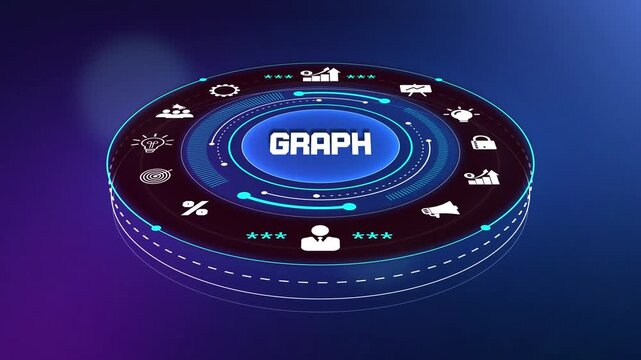 Analyzing business performance with interactive growth graphs, futuristic digital hud for data visualization and reporting
