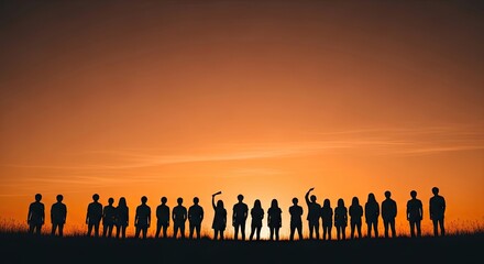 Fototapeta premium Labor day celebration silhouettes at sunset workers unite