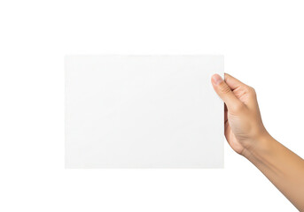 Fototapeta premium A hand holding a blank white paper sheet ideal for mockups on transparent background