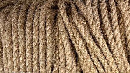 Close up of natural jute rope texture. Rustic fiber background. © Pastel