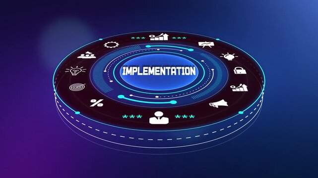 Strategic implementation of business projects and workflows, futuristic digital hud for operational execution and task delivery