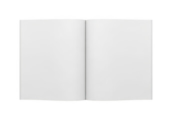 Naklejka premium A blank, open book with white pages resting on a white surface isolated on transparent background