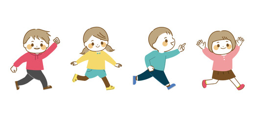 笑顔で走る子どもたちのイラスト