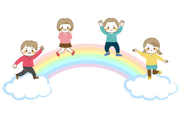 虹の上の笑顔の子どもたち