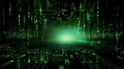 Matrix-inspired encryption screen with falling green code.