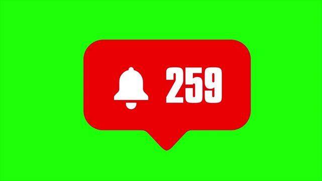 Red Notification Bell Icon with 259 Alerts on Green Screen Background