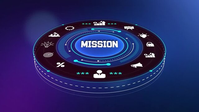 Strategic mission statement and visionary project management for corporate growth, abstract glowing display for official board meetings