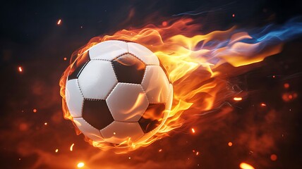 Naklejka premium Soccer ball on fire with dynamic flames in motion for football sport concept