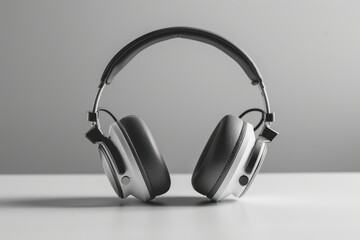 Black and white modern headphones bringing audio sound technology