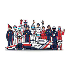 Obraz premium Formula 1 Racing Team Poses with Race Car