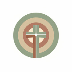 Minimalist Christian cross inside earthy tone concentric circles