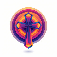 Vibrant 3D geometric Christian cross with colorful gradients and circles